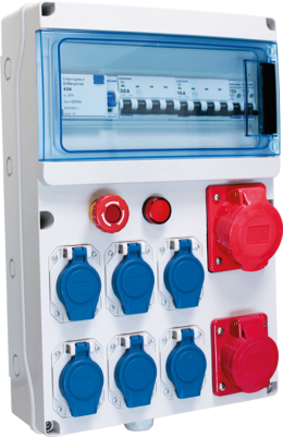 Coffret de chantier 6 PC 2P+T 230V +1 PC 3P+N+T 400V 16A +1 PC 3P+N+T 400V 32A