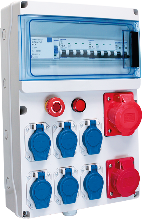 Coffret de chantier triphasé 6xPC 2P+T, 2xPC IEC309