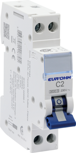 Disjoncteur 1P+N 2A courbe C connexion vis/vis 3kA NF