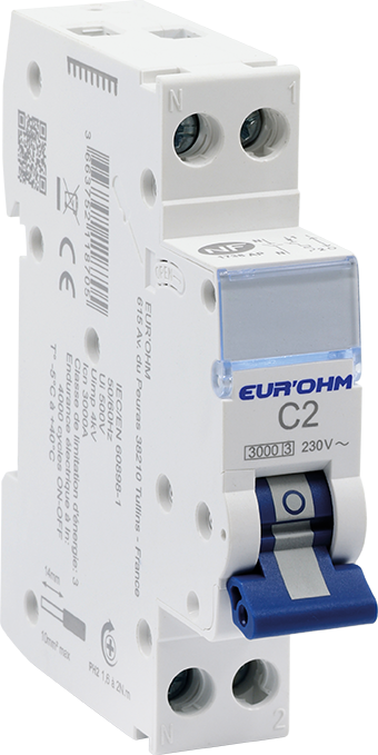 Disjoncteur 1P+N 2A courbe C connexion vis/vis 3kA NF