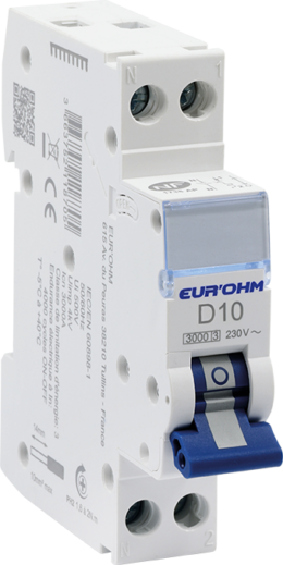 Disjoncteur 1P+N 10A courbe D connexion vis/vis  4,5kA NF