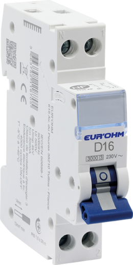 Disjoncteur 1P+N 16A courbe D connexion vis/vis  4,5kA NF