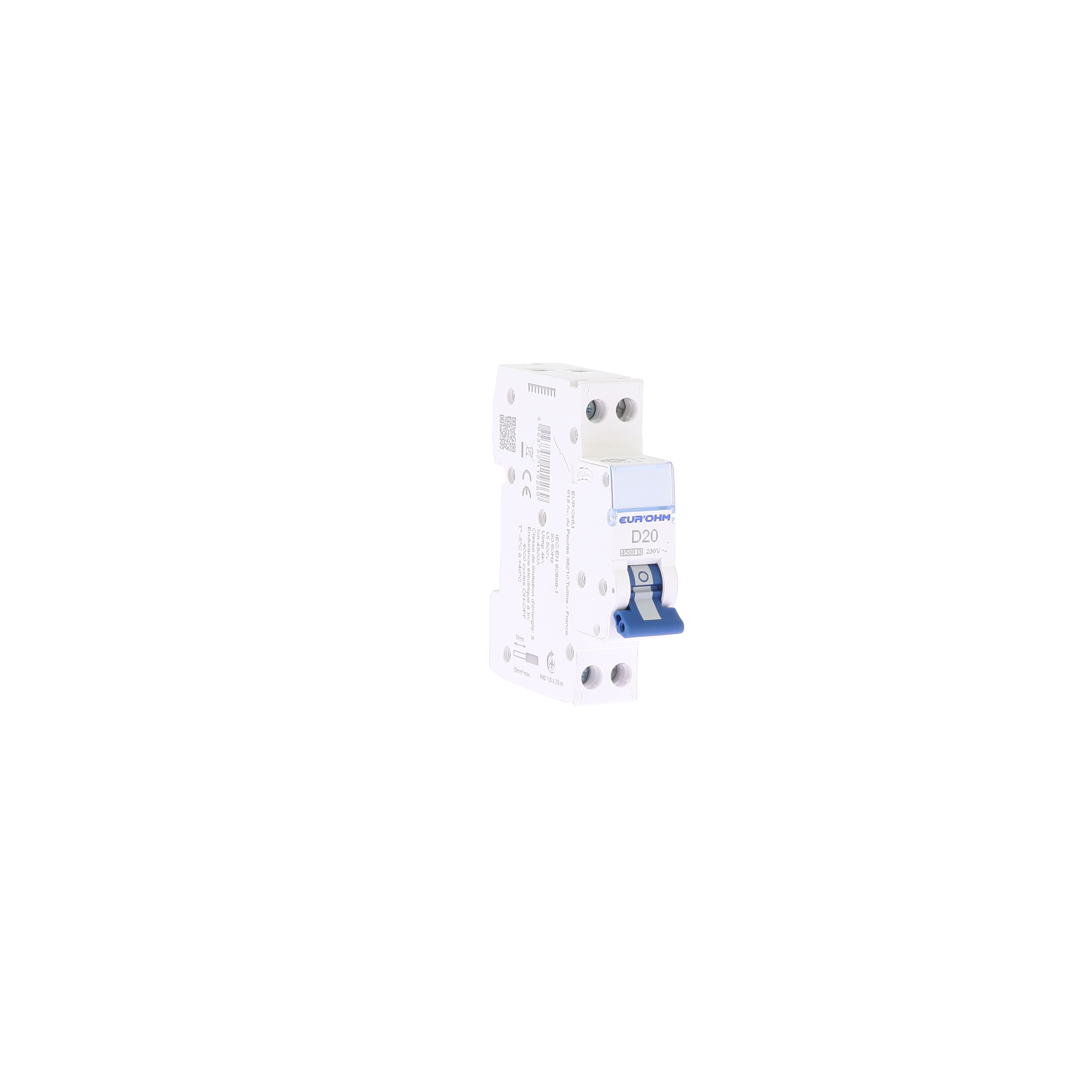 Disjoncteur 1P+N 20A courbe D connexion vis/vis 4,5kA NF