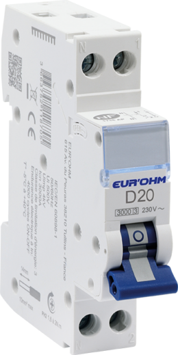 Disjoncteur 1P+N 20A courbe D connexion vis/vis  4,5kA NF
