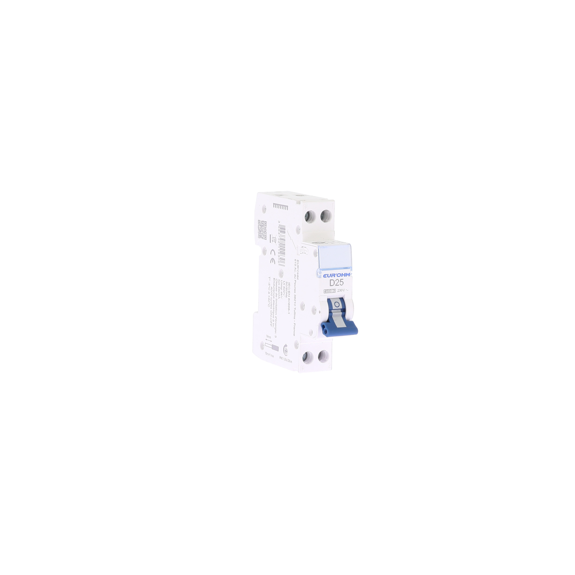 Disjoncteur 1P+N 25A courbe D connexion vis/vis 4,5kA NF
