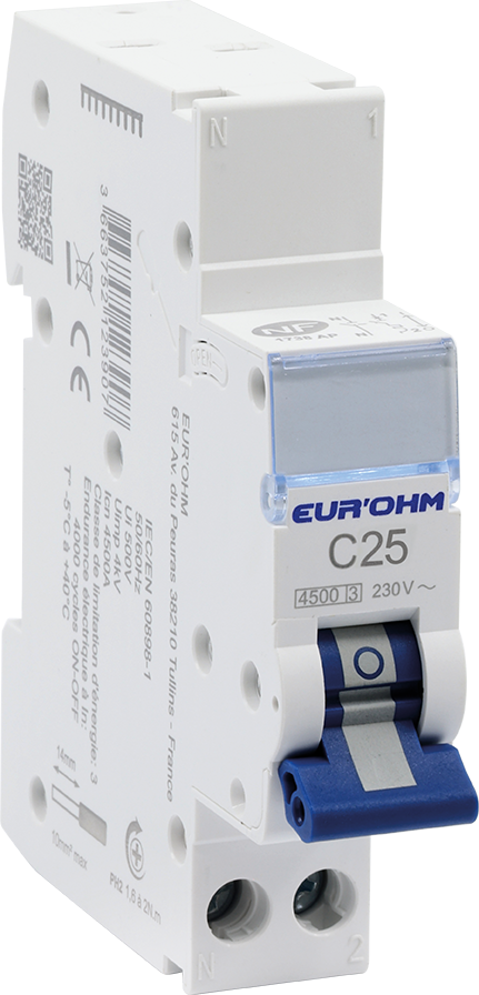 Disjoncteur 1P+N 25A courbe C connexion rapide/vis 4,5kA NF