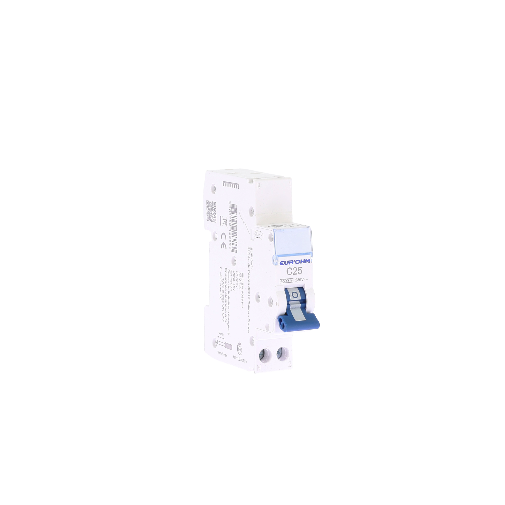 Disjoncteur 1P+N 25A courbe C connexion rapide/vis 4,5kA NF