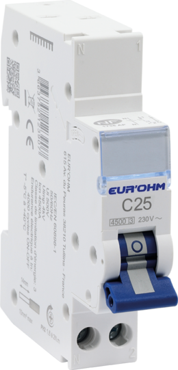 Disjoncteur 1P+N 25A courbe C connexion rapide/vis 4,5kA NF