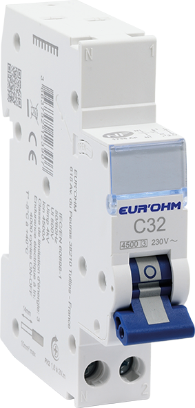 Disjoncteur 1P+N 32A courbe C connexion rapide/vis 4,5kA NF