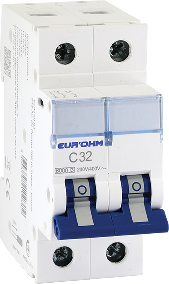 Disjoncteur 2P 32A courbe C connexion vis/vis 6kA NF