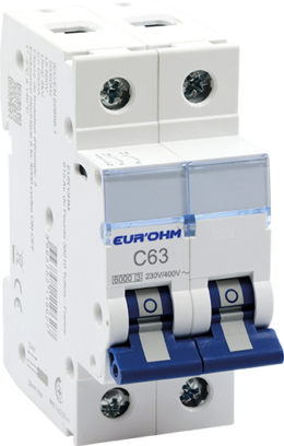 Disjoncteur 2P 63A courbe C connexion vis/vis 6kA NF