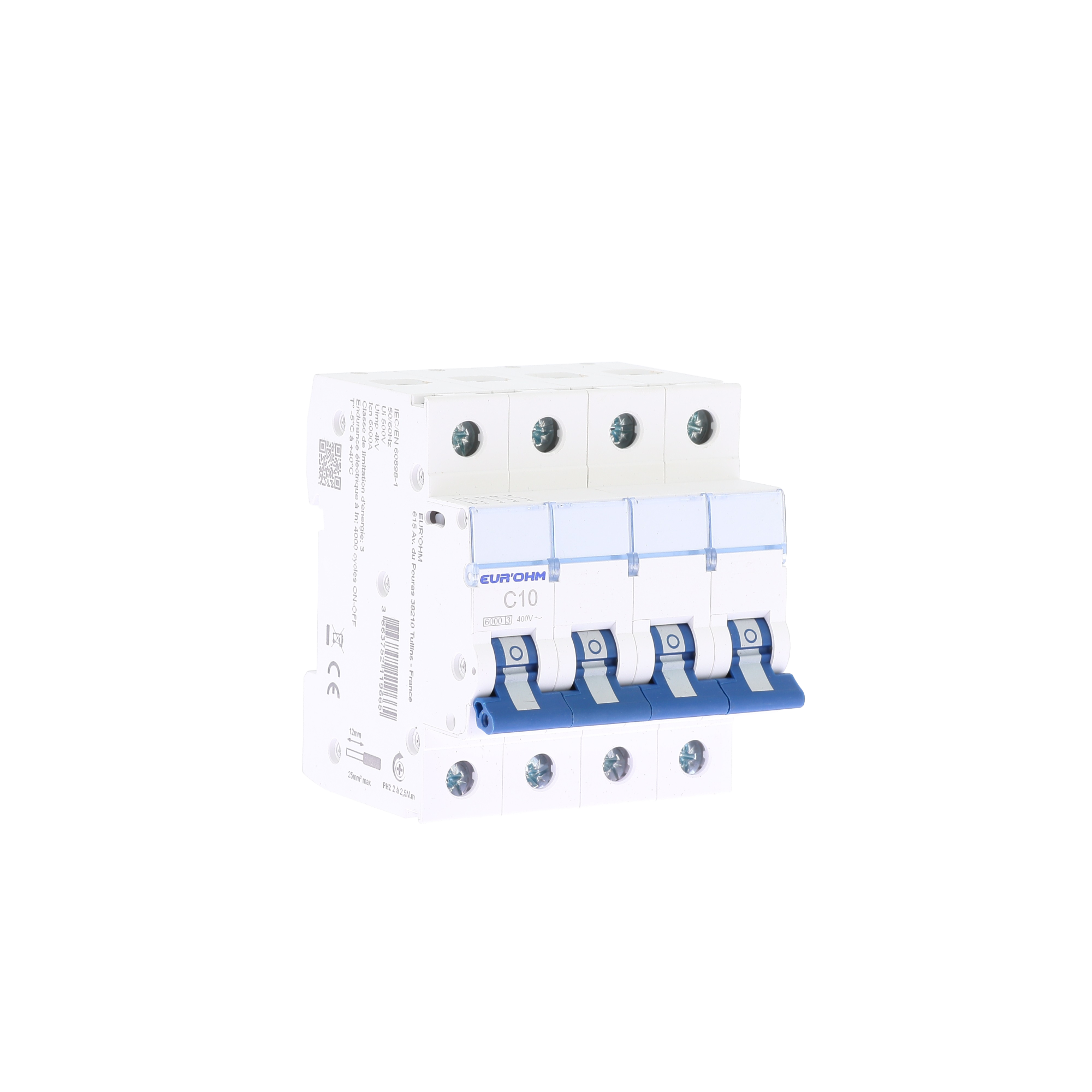 Disjoncteur 4P 10A courbe C connexion vis/vis 6kA NF