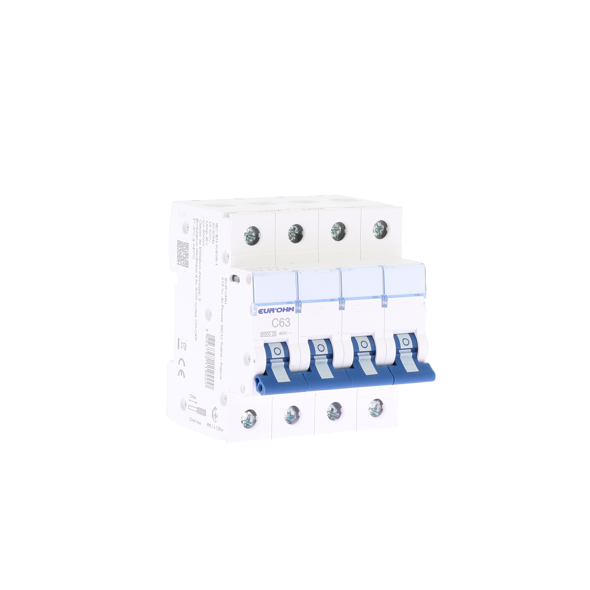 Disjoncteur 4P 63A courbe C connexion vis/vis 6kA NF