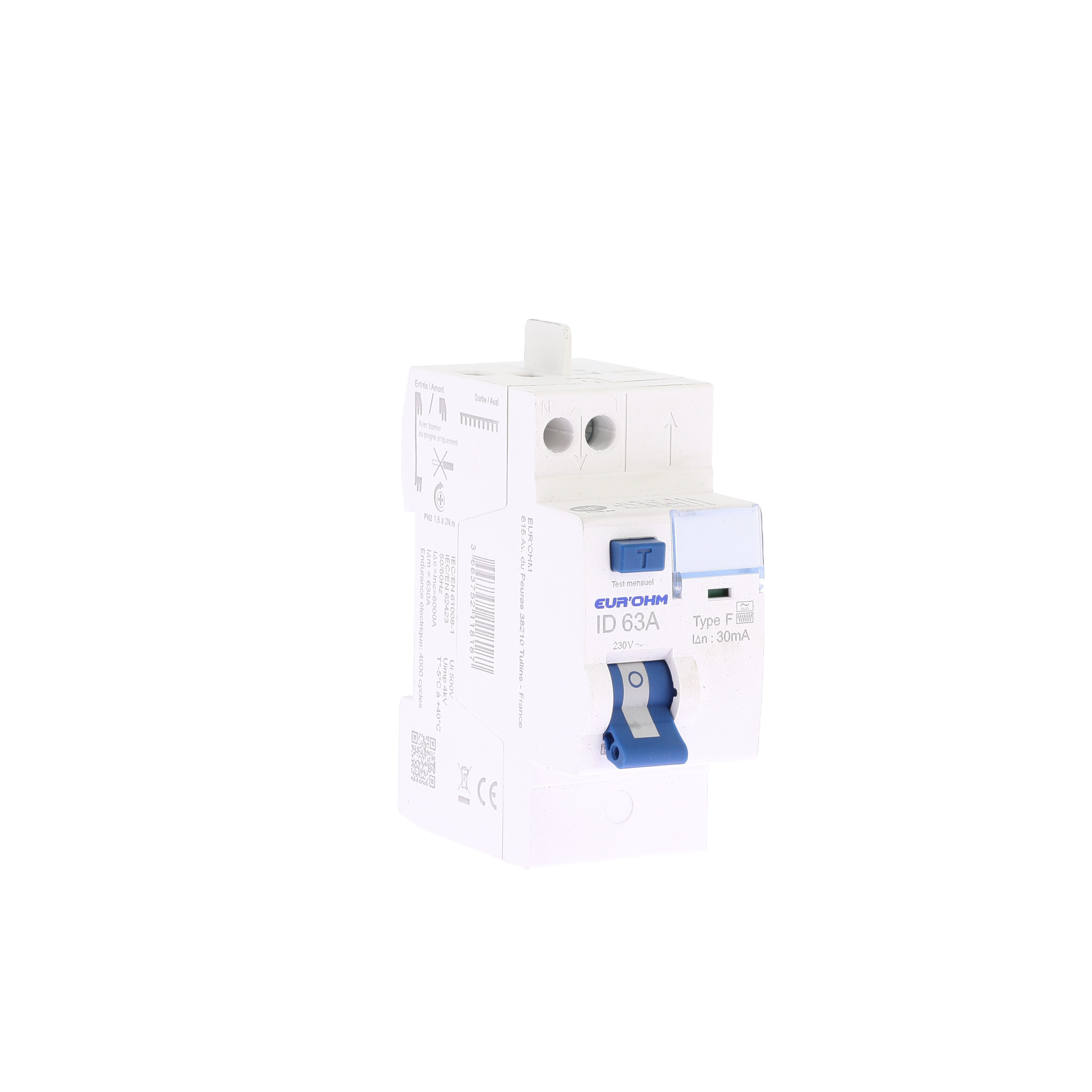 Interrupteur différentiel 2x63A 30mA H/H cx rapides type F