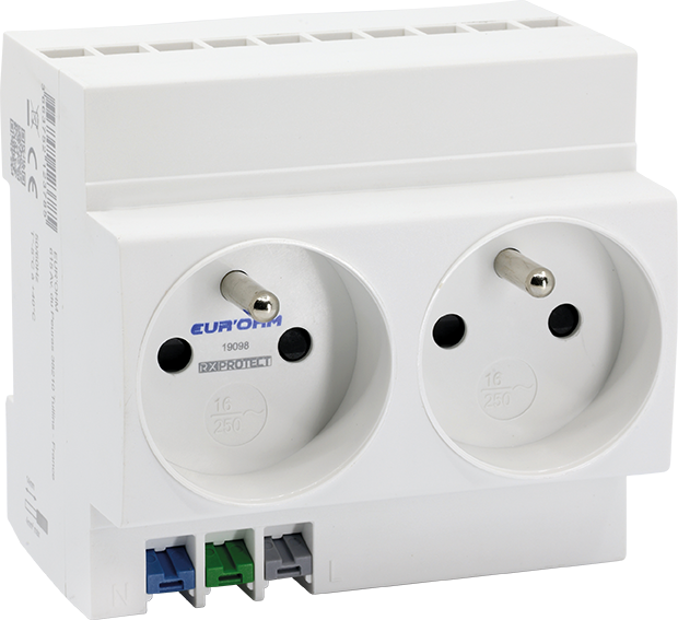 Prise de courant double 16A/230V 2P+T modulaire connexion rapide