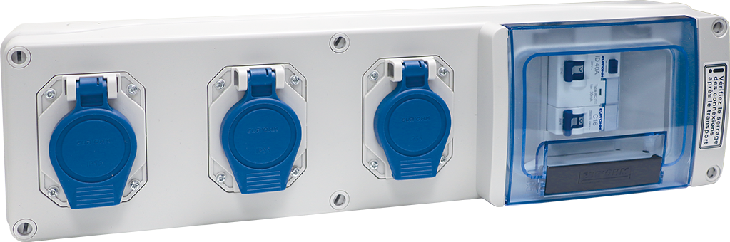 Coffret de chantier mono 3 prises simplifié - 1 disjoncteur diff. 16A + 3 prises 2P+T