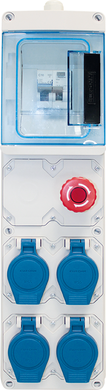 Coffret de chantier mono 4 prises simplifié 1 disj diff 16A + 4 PC 2P+T + Arret Urgence
