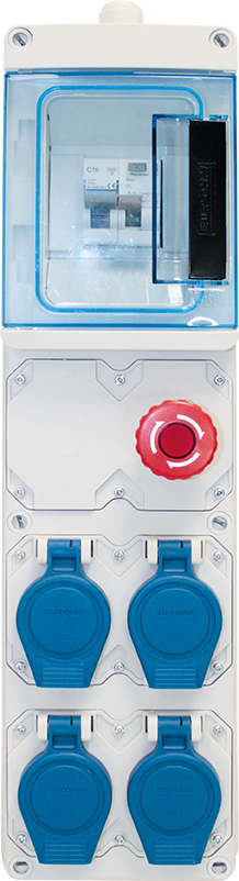Coffret de chantier mono 4 prises simplifié 1 disj diff 16A + 4 PC 2P+T + Arret Urgence