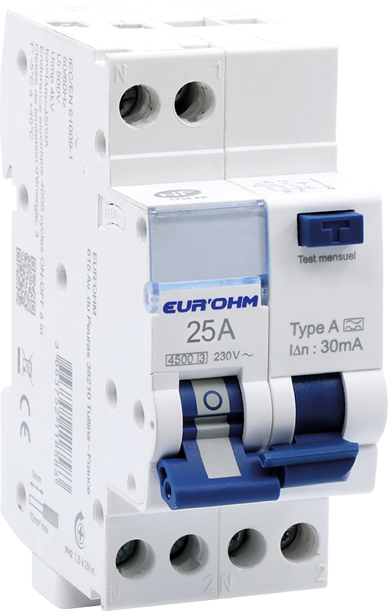 Disjoncteur différentiel 1P+N 25A courbe C 30mA type A